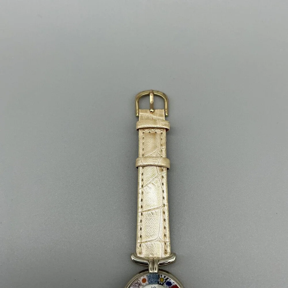 Venice Womens Watch 27mm Multicolor Floral Bezel Gold Tone Leather New Battery